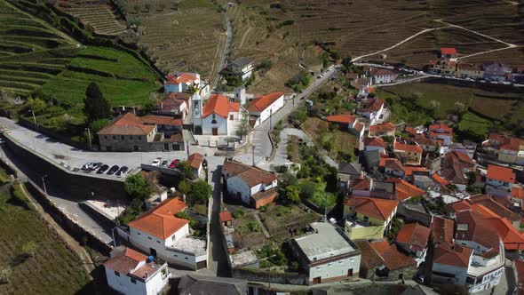 drone footage of a beautiful village near porto in the douro valley in portugal