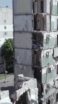 Vertical Video of a House Destroyed By the War in Ukraine