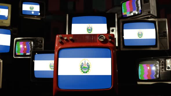The flag of El Salvador and Retro TVs.