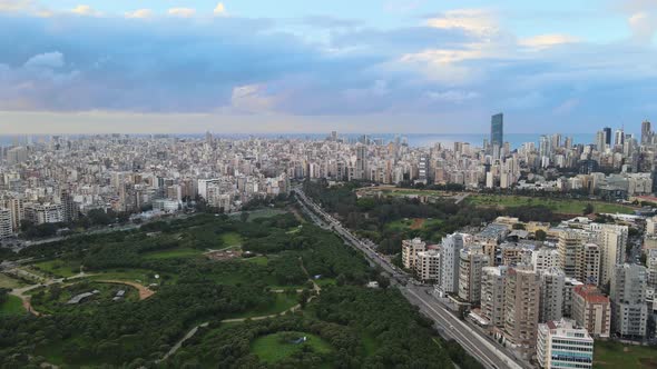 Drone Shot - Landing shot showing Beirut Central Park