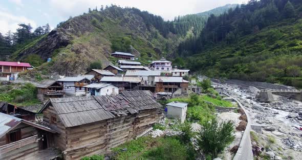 Himalayan Village Near Tributary of Ganges in India