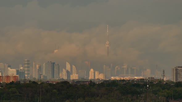Time lapse of clouds over Toronto, Canada, wide shot