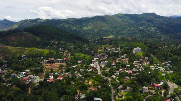 Aerial Drone of Town of Ella in the Mountainous Province of Sri Lanka