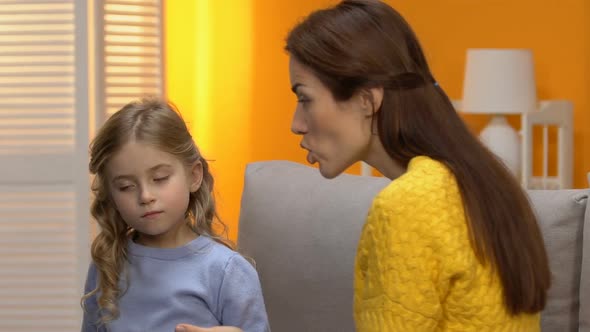 Anxious Mother Scolding Little Unhappy Girl, Parenting Problems, Aggression