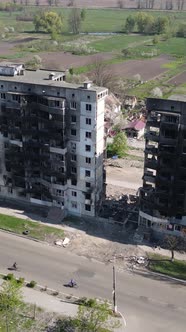 Vertical Video of a Destroyed Building in Borodyanka Ukraine