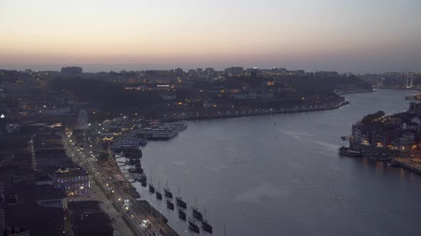 city of porto panoramic view at night blue hour