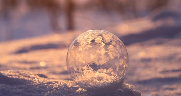 Soap Bubble in the Snow in Winter