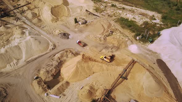 Yellow Excavator Loads Sand Into the Dumper