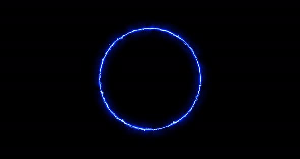 Blue Ring of Lightning Energy Neon on a Black Background