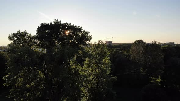 Flying Over Green City Park Landscape Aerial Shot From Drone Beautiful Urban Scene Minsk Belarus