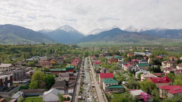 Aerial View of the Mountains and River in Almaty Kazakhstan