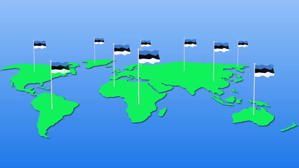 Estonia Flag Wavy Animated On Earth