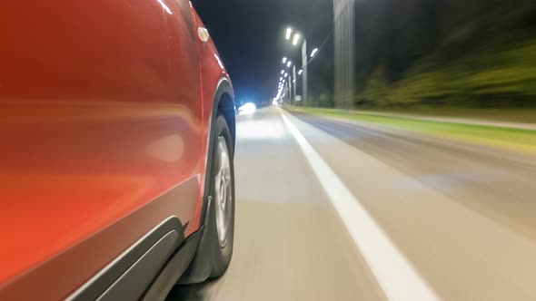 Drivelapse From Side of Car Moving on a Night Highway Timelapse Hyperlapse