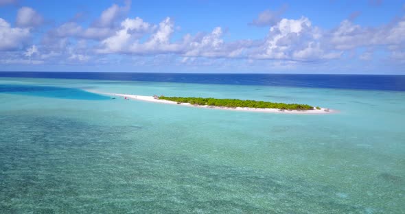 Wide flying clean view of a white paradise beach and aqua turquoise water background 