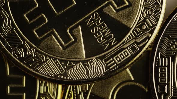 Rotating shot of Bitcoins