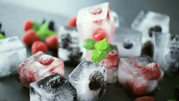 Fruit ice cubes with organic berries.