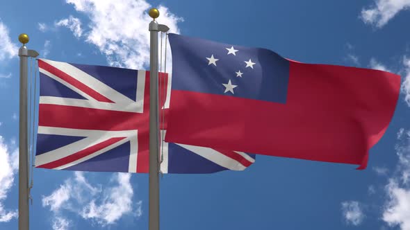 United Kingdom Flag Vs Samoa Flag On Flagpole