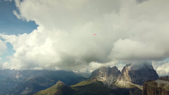 Paragliding in the Sky Over Italian Dolomites