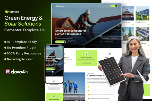 Sunvolt – Green Energy & Solar Solutions Elementor Template Kit