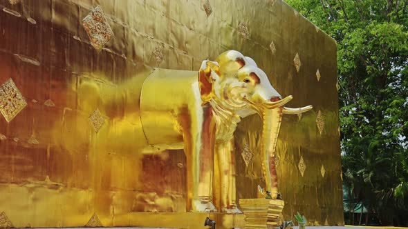 Gold Leaf Elephant Statue at a Buddhist Temple in Chiang Mai, Thailand, at Wat Phra Singh, a Beautif