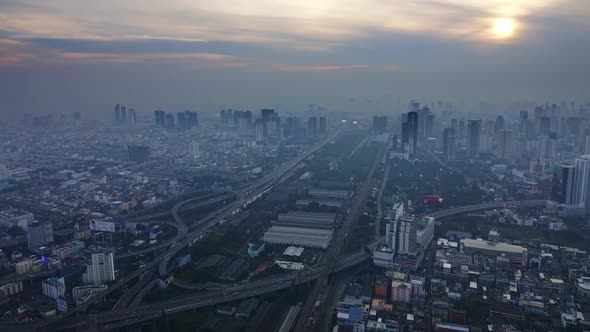 Aerial Landscape Sunrise in Bangkok, Timelapse