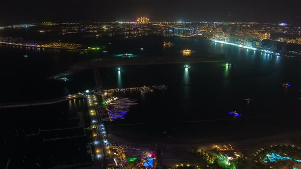 Jumeirah Night Beach Aerial Panorama Dubai