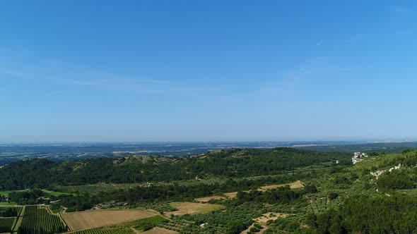 Alpilles natural park near Les Baux-de-Provence in France from the sky