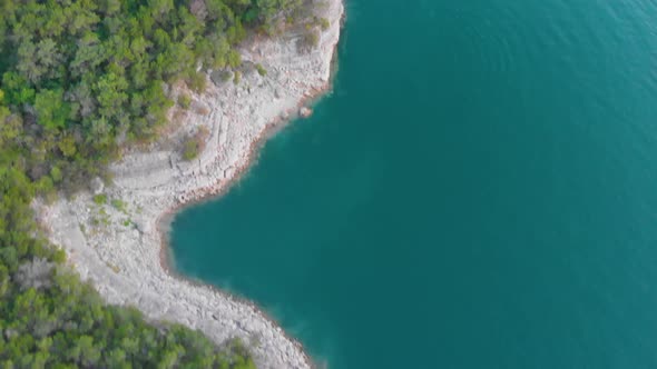 Top Down drone shot of the cliffs that run along lake travis in Austin Texas. Shot on 9/10/20