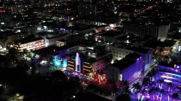 Aerial Video Neon Night Clubs Miami Beach