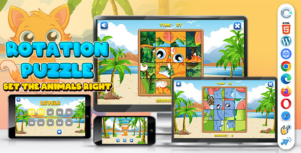 Rotation Puzzle - Set the Animals Right Game (Construct 3 | C3P | HTML5) Kids' Educational Game