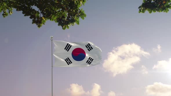 Korea South Flag With  Modern City 