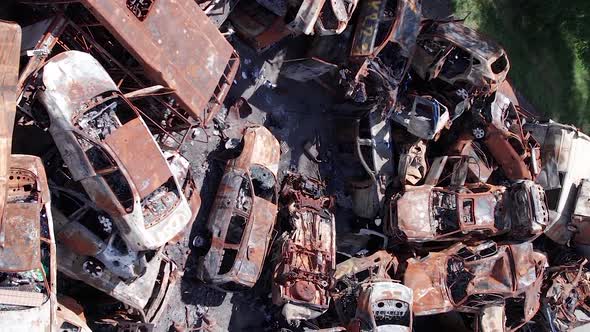 Vertical Video of the War in Ukraine  Burnt Cars in Irpin