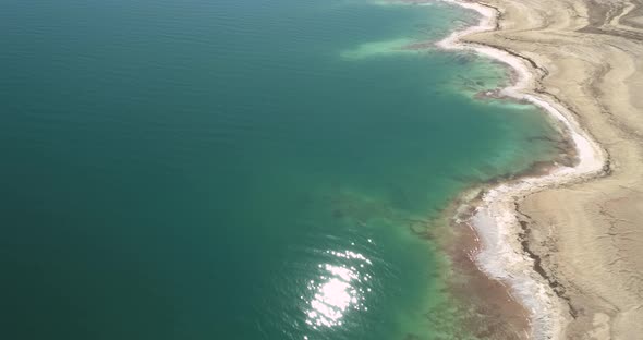 Aerial view of shore in the Dead sea, Negev, Israel.