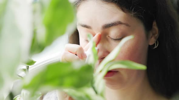 Young Woman Using a Handkerchief Itching Eyes