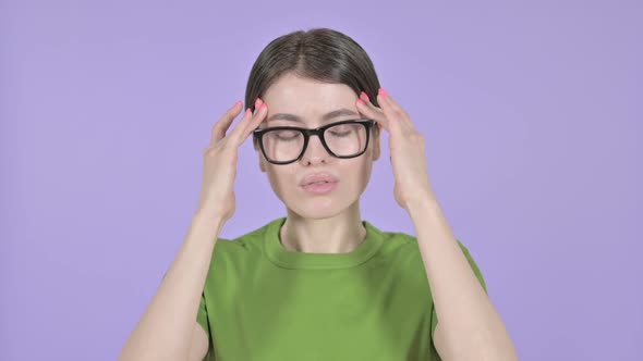 Tired Young Woman Having Headache on Pink Background