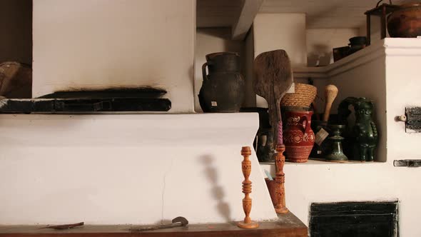 Interior of an Old Ukrainian Room of the 19Th Century with Stove and Household