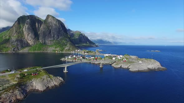 Aerial view of typical Lofoten islands in Norway.