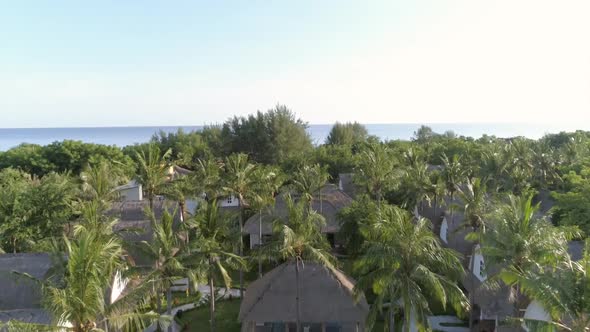 Aerial view of luxury resort surrounding by tropical, Gili Trawangan, Indonesia.