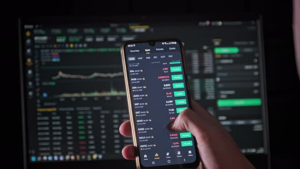 Investor Checking Cryptocurrency Price on Smartphone Screen Growth Crypto