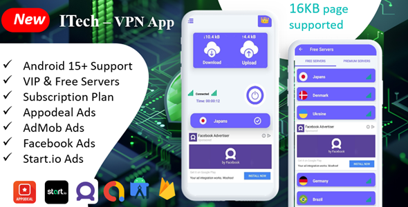 ITech VPN App | VPN unblock Proxy | VPN Secure Servers | Admin Panel | Admob Ads