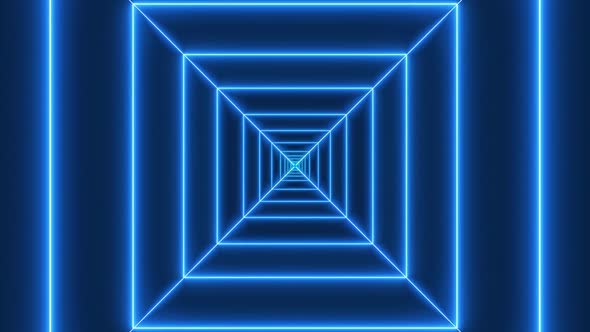 Blue Neon Light Square Tunnel Animated Background