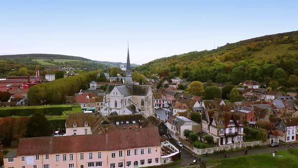 Aerial Drone. City View Les Andelys Chateau Gaillard Castle, , Normandy, France Midle Shot