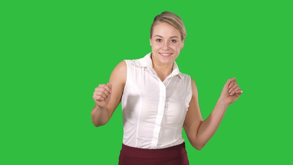 Dancing Businesswoman on A Green Screen, Chroma Key