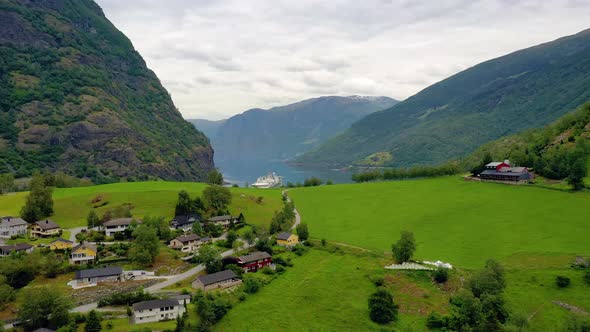 Aurlandsfjord Town Of Flam at Dawn