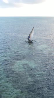 Vertical Video Boats in the Ocean Near the Coast of Zanzibar Tanzania