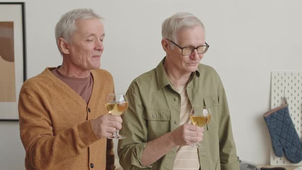Senior Men Raising Wine Glasses on Camera