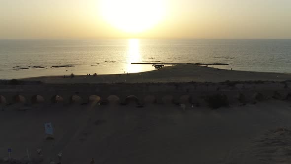 Aerial magic hour view of Caesarea Maritima