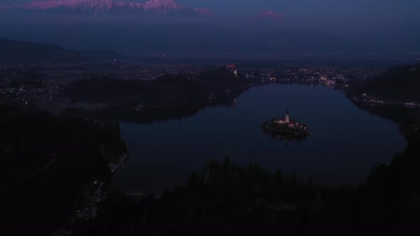 Bled Lake and Marijinega Vnebovzetja Church at Night