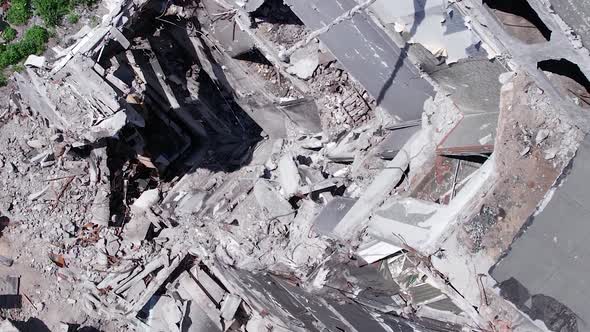 Vertical Video of the War in Ukraine  a Destroyed Building in Borodyanka