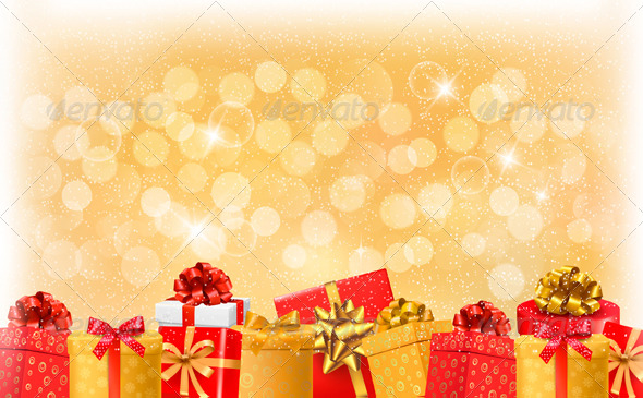 Christmas Light Background with Gift Boxes